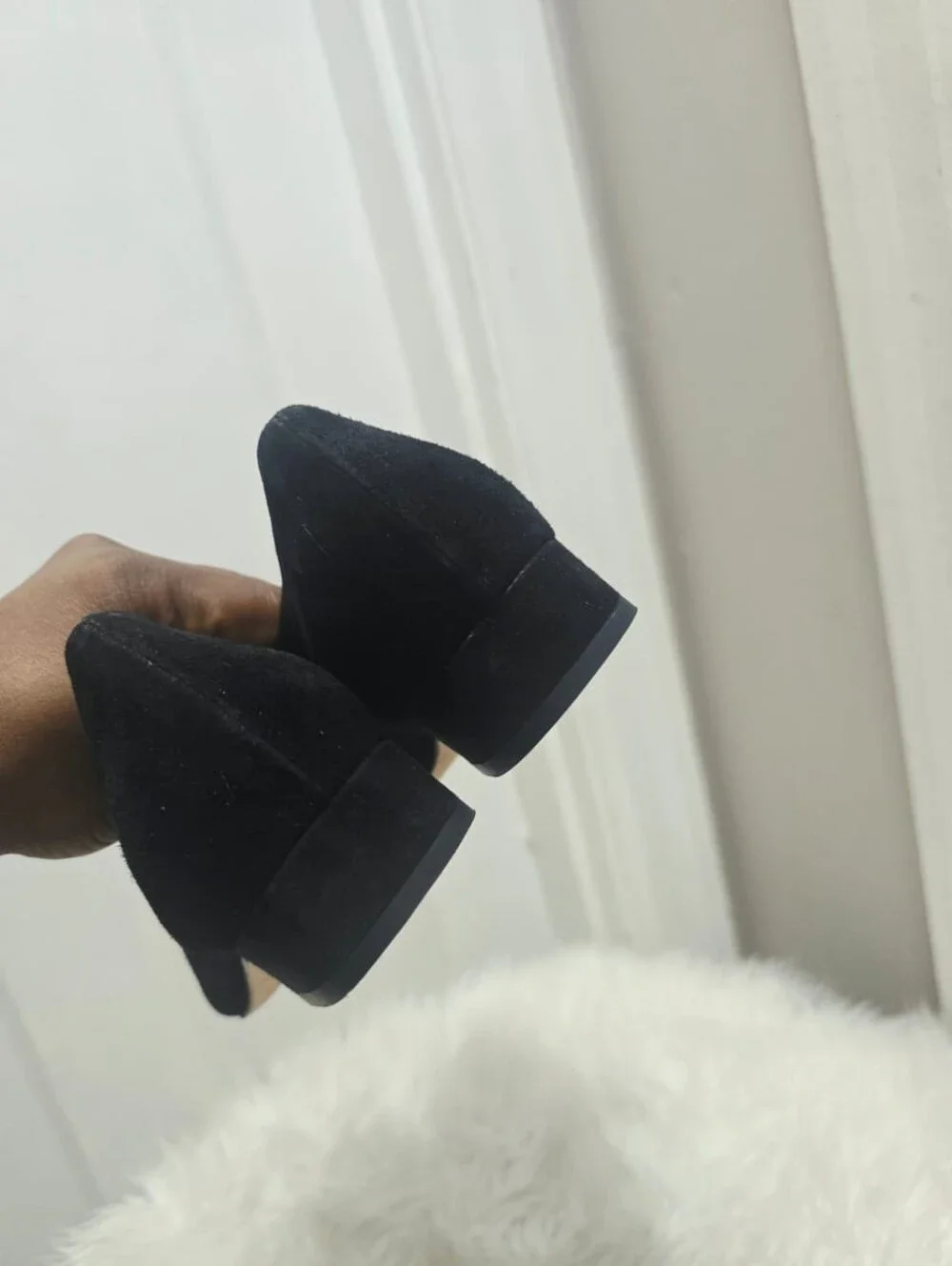 ANN MASHBURN Buckle Heel Black Suede size 38 US 9.5 small heel flats